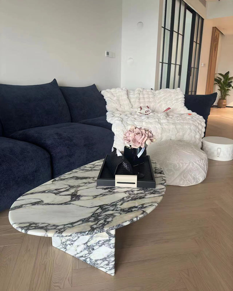Natural Marble Calacatta Viola Organic Egg Shape Coffee Table