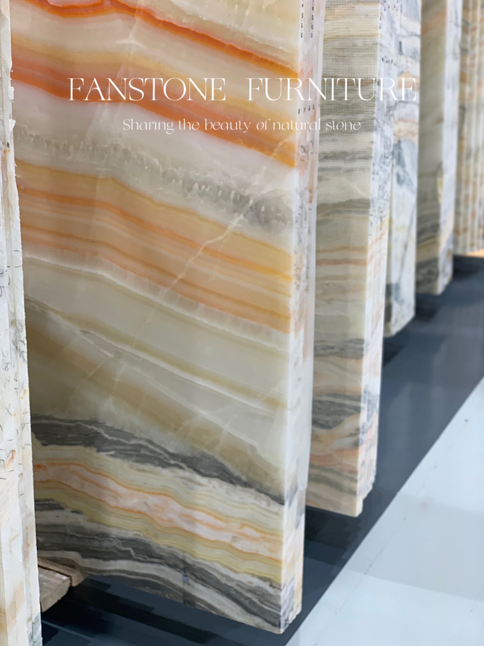 Natural Marble Colorful Onyx Asymmetrical Coffee Table