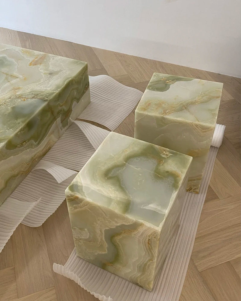 Natural Marble Green Onyx Plinth Coffee Table