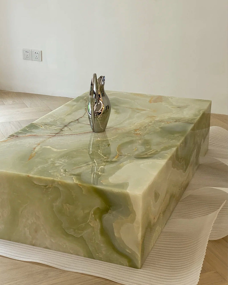 Natural Marble Green Onyx Plinth Coffee Table