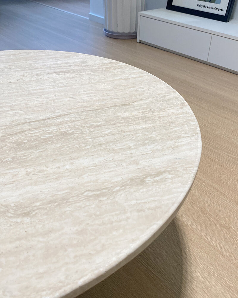 Natural Marble Neutral White Travertine Round Coffee Table
