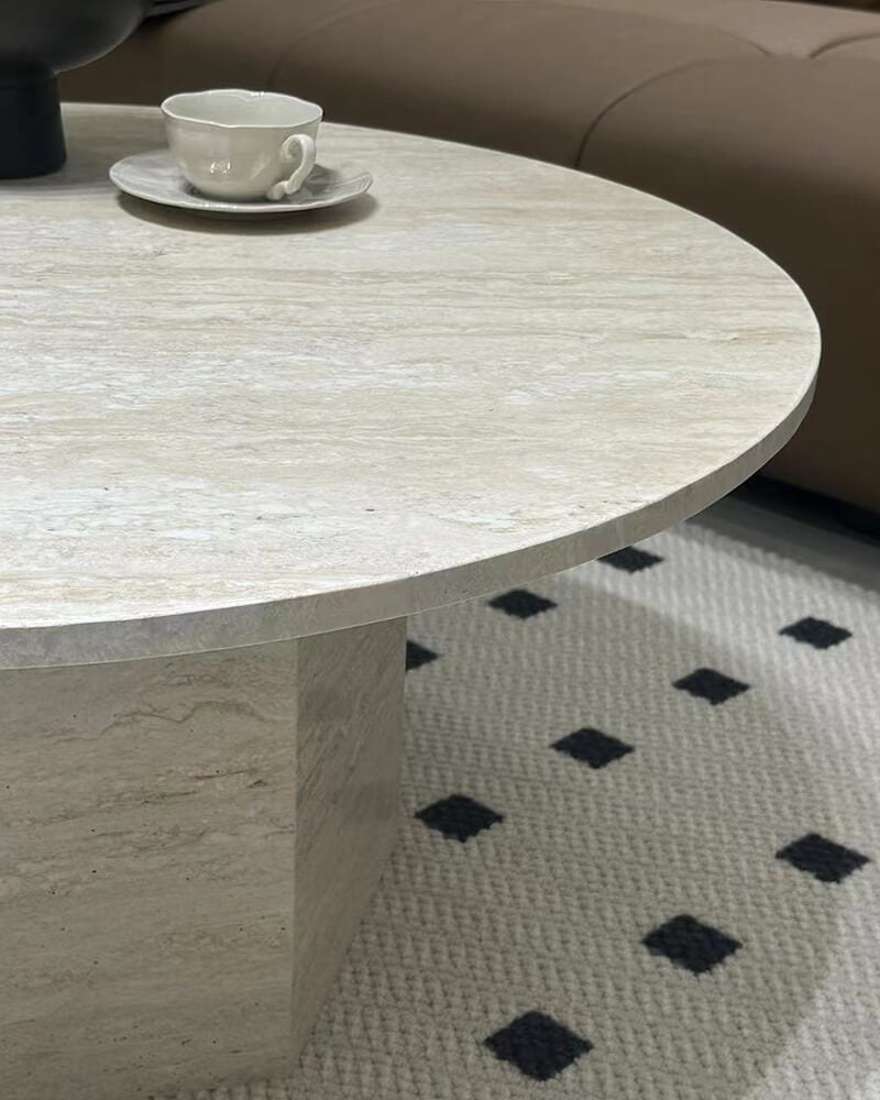 Natural Marble Neutral White Travertine Round Coffee Table