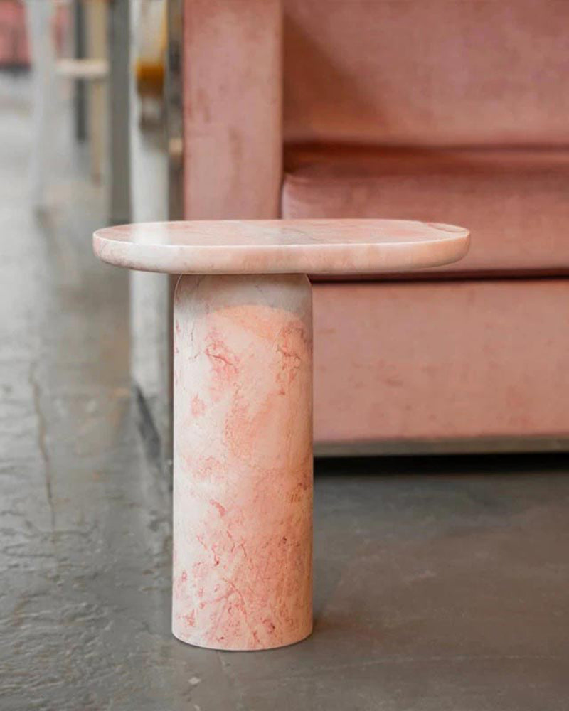 Natural Marble Pink Rose Bloack Base Side Table