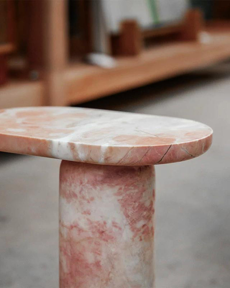 Natural Marble Pink Rose Bloack Base Side Table