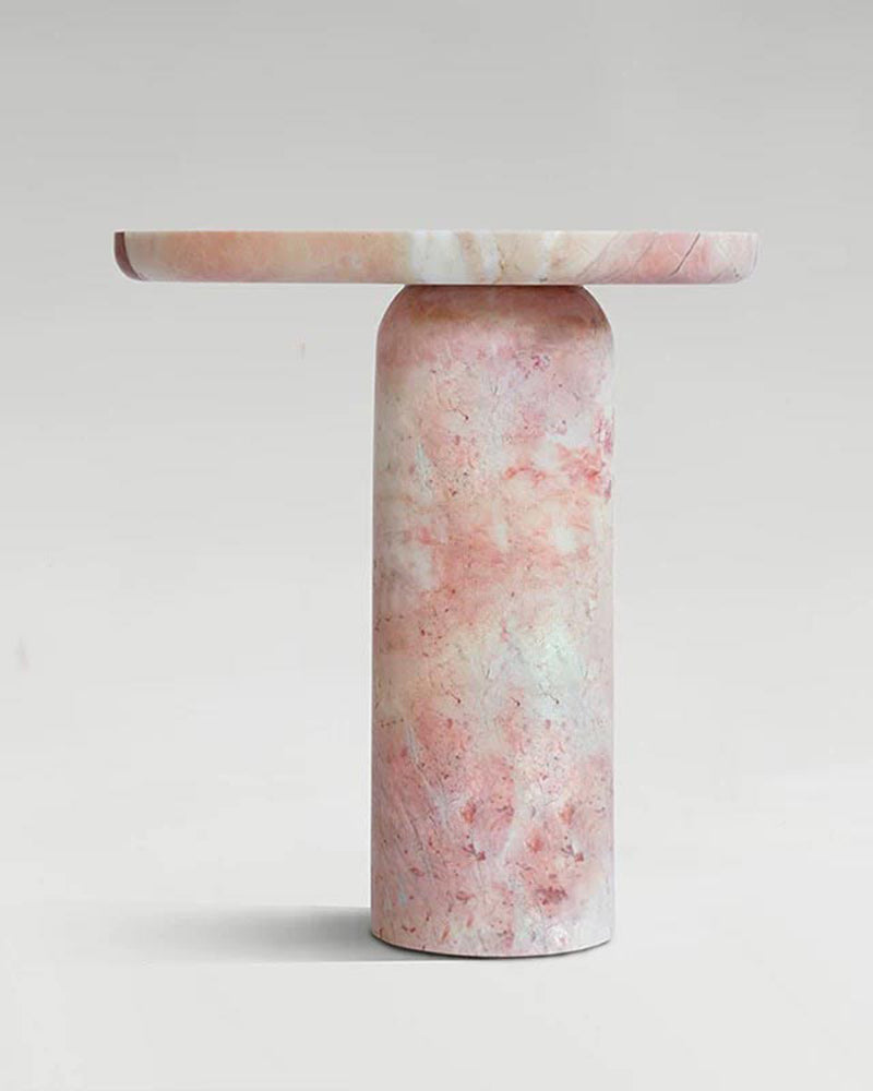 Natural Marble Pink Rose Bloack Base Side Table
