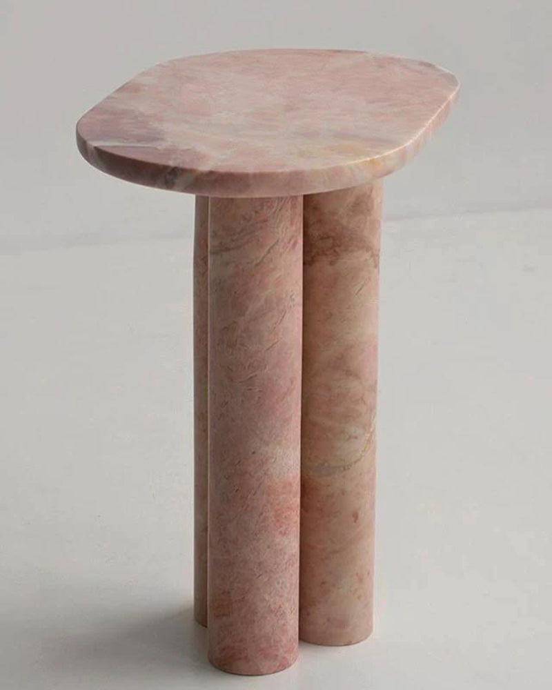 Natural Marble Pink Rose Side Table - Three Cyl-Base
