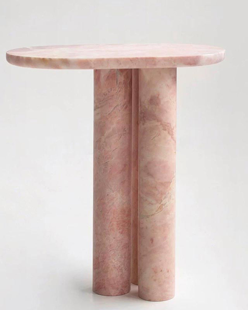 Natural Marble Pink Rose Side Table - Three Cyl-Base