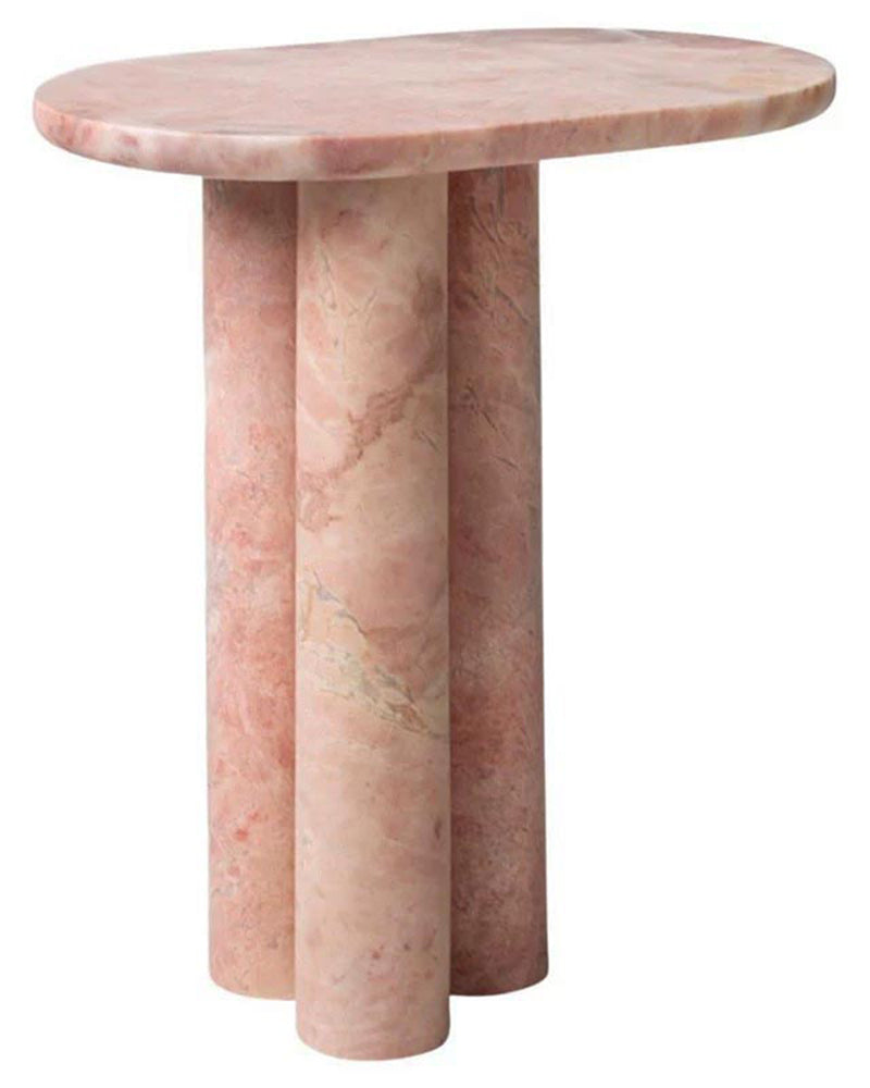Natural Marble Pink Rose Side Table - Three Cyl-Base