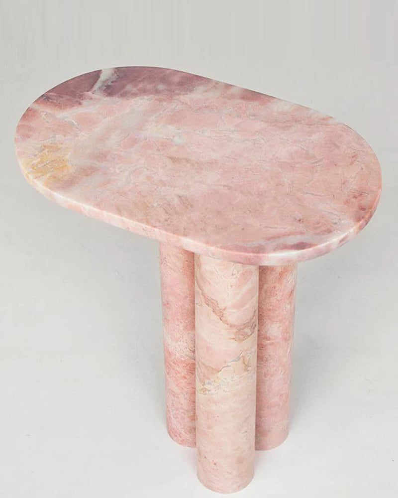 Natural Marble Pink Rose Side Table - Three Cyl-Base