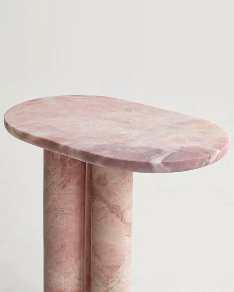 Natural Marble Pink Rose Side Table - Three Cyl-Base
