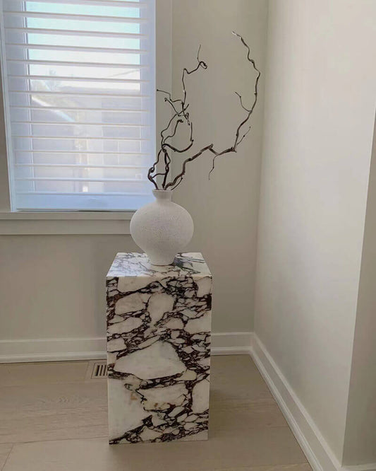 Natural Marble Plinth Tall Side Table