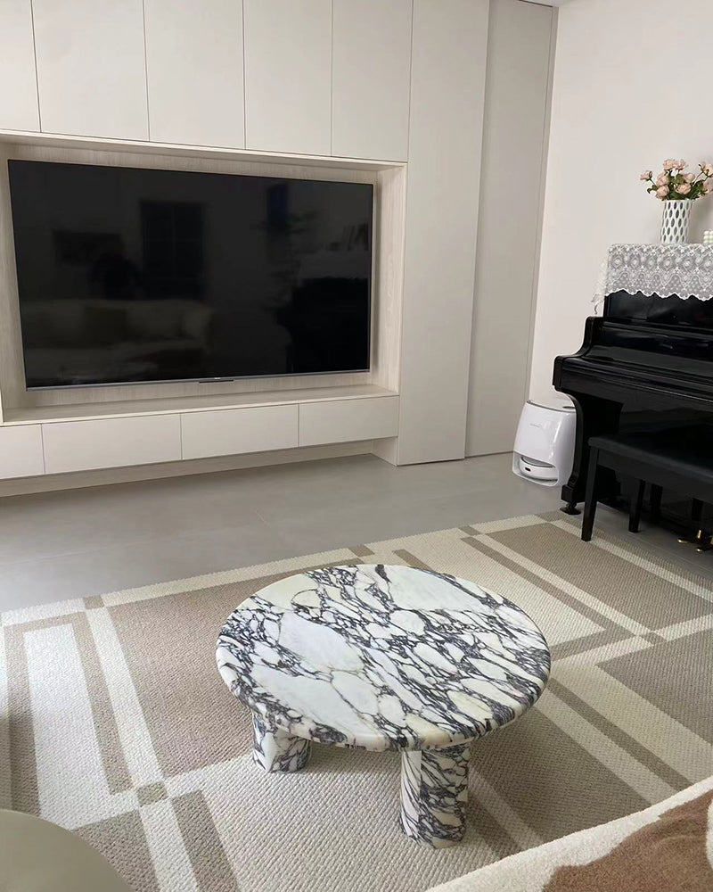 Natural Marble Round Coffee Table - Cylinder Base