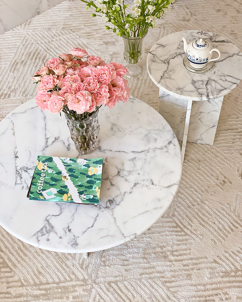 Natural Marble Round Coffee Table Set
