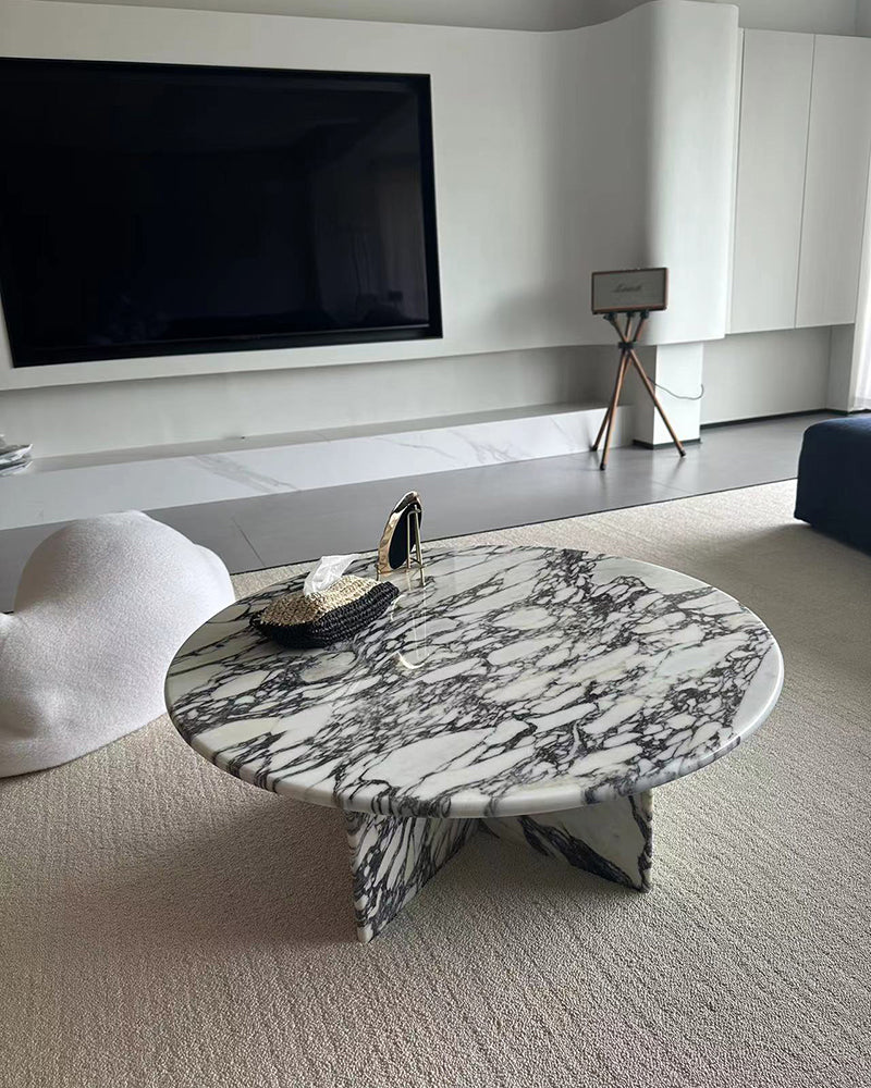 Natural Marble Round Coffee Table Set