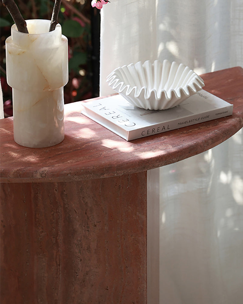 Natural Marble Travertine Triangular Sector Console Table