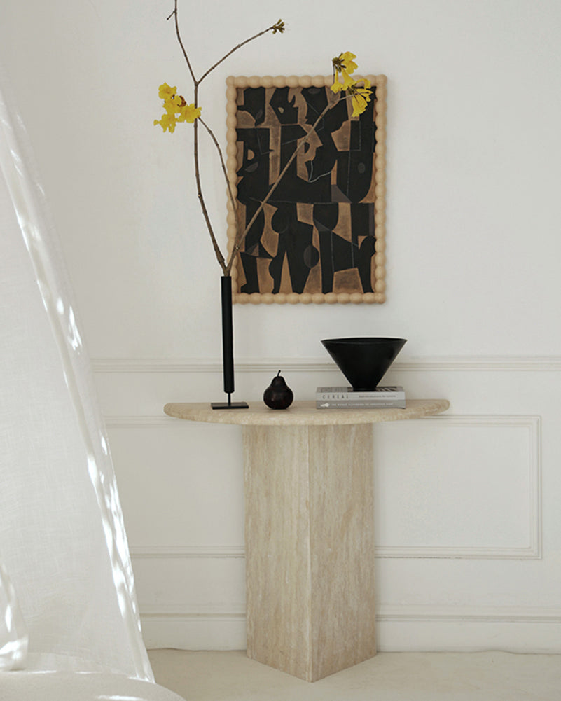Natural Marble Travertine Triangular Sector Console Table