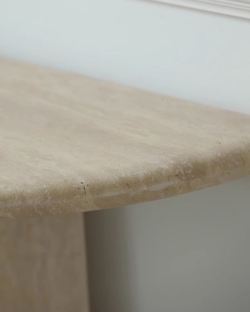 Natural Marble Travertine Triangular Sector Console Table
