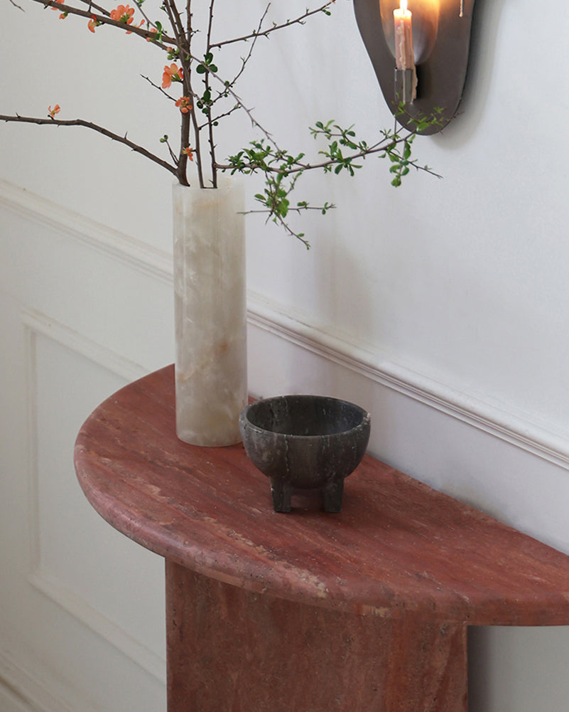 Natural Marble Travertine Triangular Sector Console Table