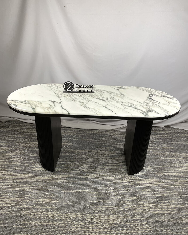 Natural Marble Wooden Base Dining Table