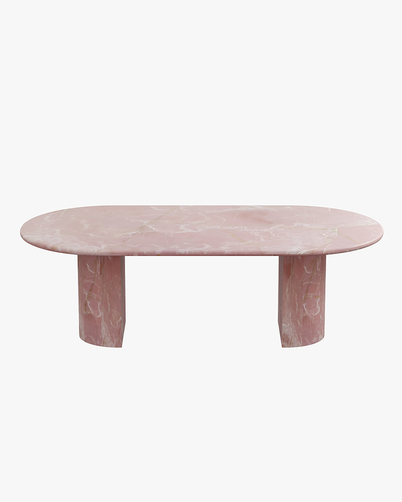 Natural Pink Onyx Dining Table - Semi-cyl Base