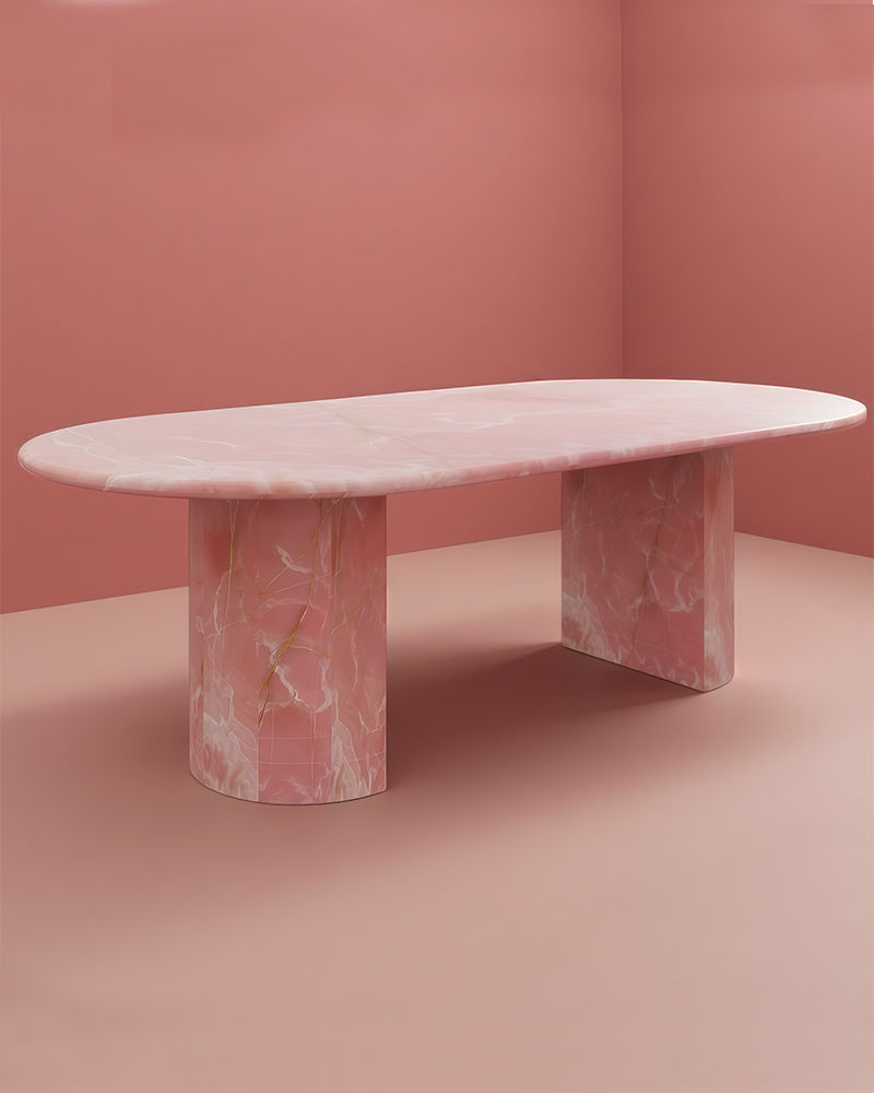 Natural Pink Onyx Dining Table - Semi-cyl Base