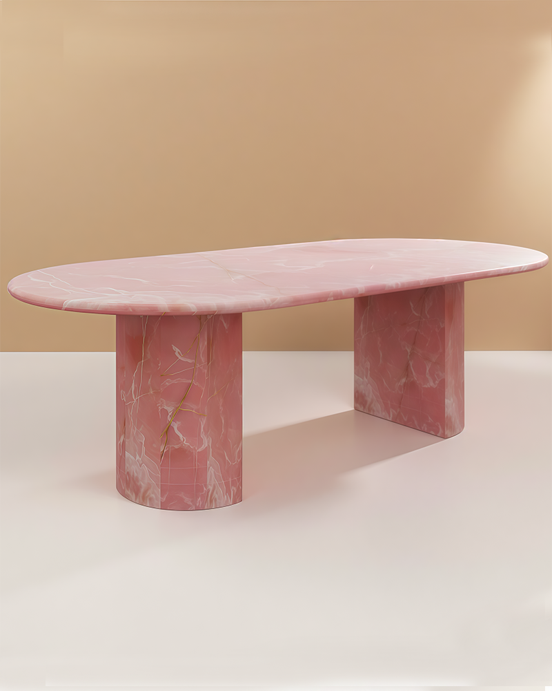 Natural Pink Onyx Dining Table - Semi-cyl Base