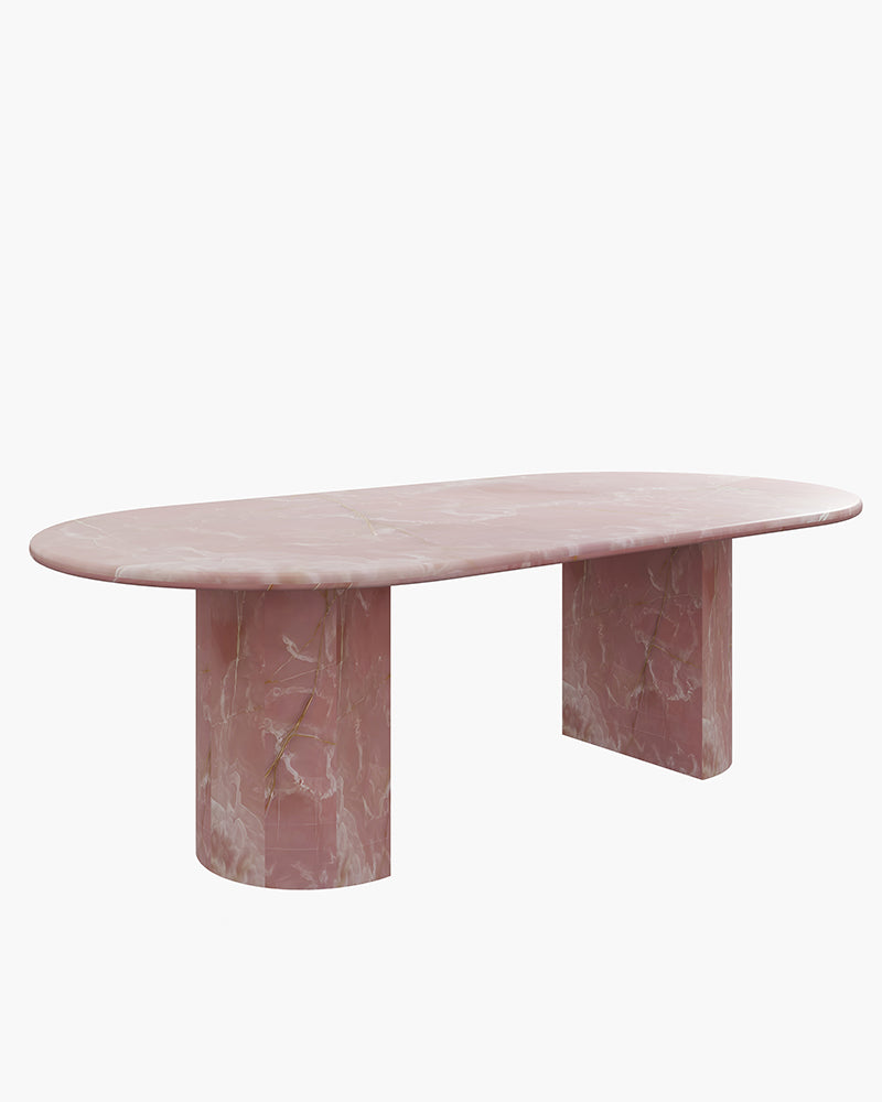 Natural Pink Onyx Dining Table - Semi-cyl Base