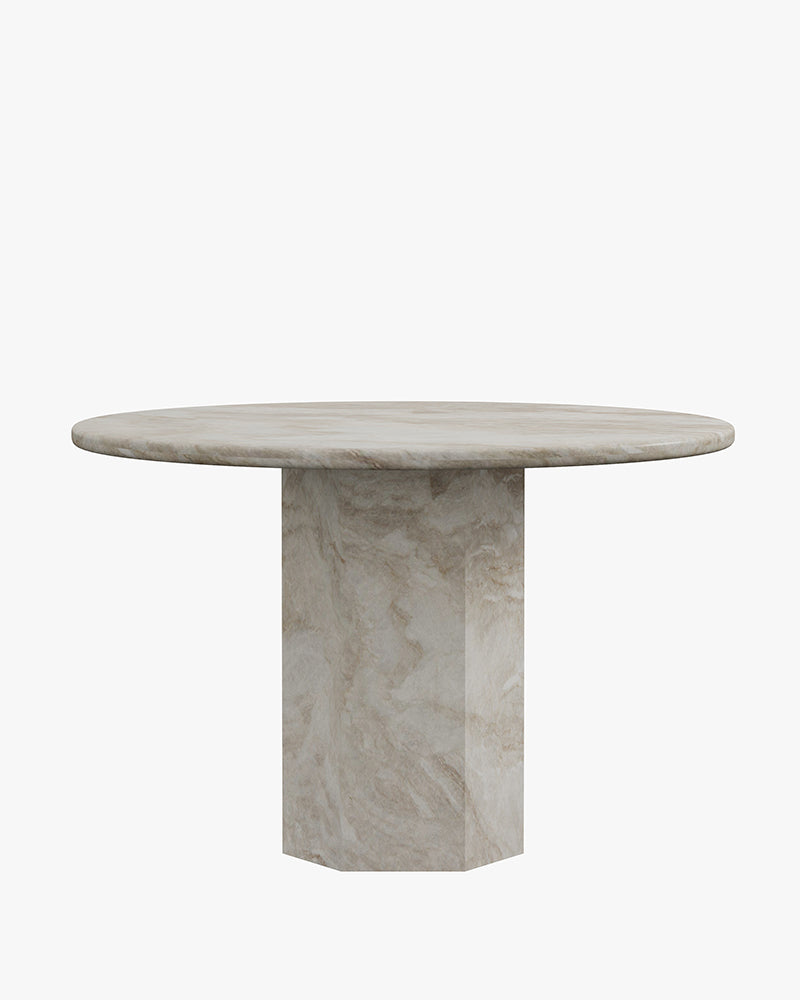 Natural Stone Taj Mahal Dining Table with Hexagon Base