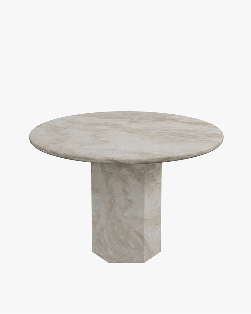 Natural Stone Taj Mahal Dining Table with Hexagon Base