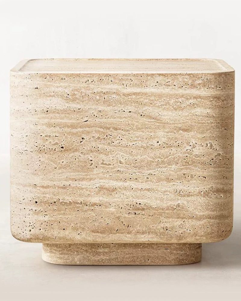Natural Beige Taravertine Carved Square Side Table