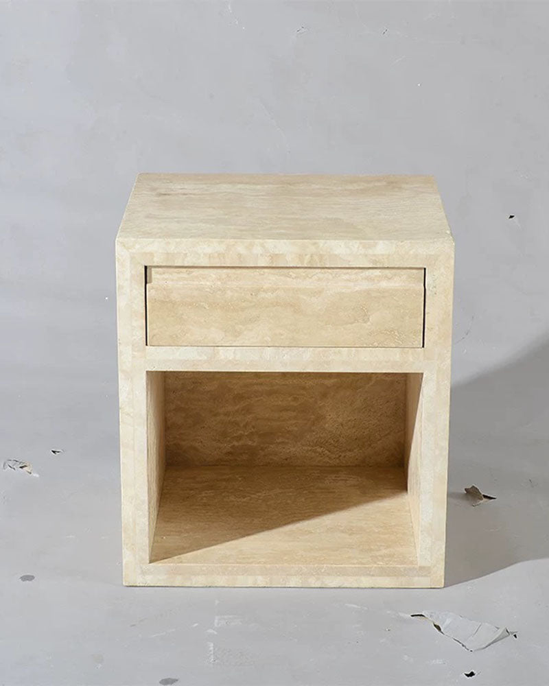 Natural Travertine Storage Side Table with Drawer
