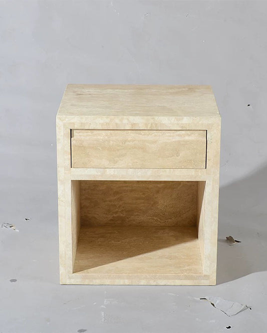 Natural Travertine Storage Side Table with Drawer