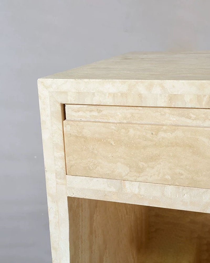 Natural Travertine Storage Side Table with Drawer