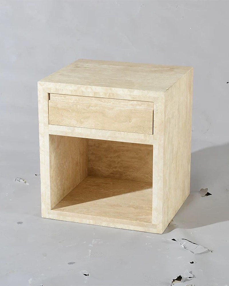Natural Travertine Storage Side Table with Drawer