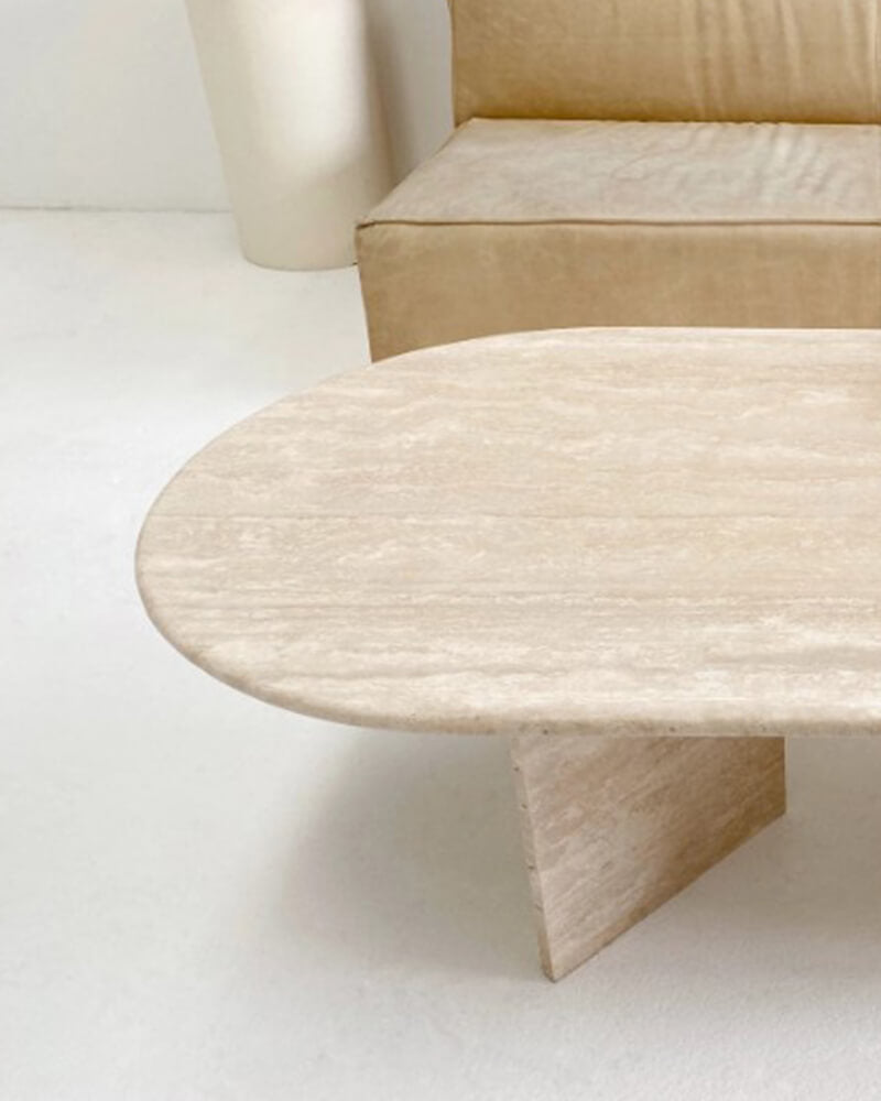 Natural Travertine V-Shaped Coffee Table