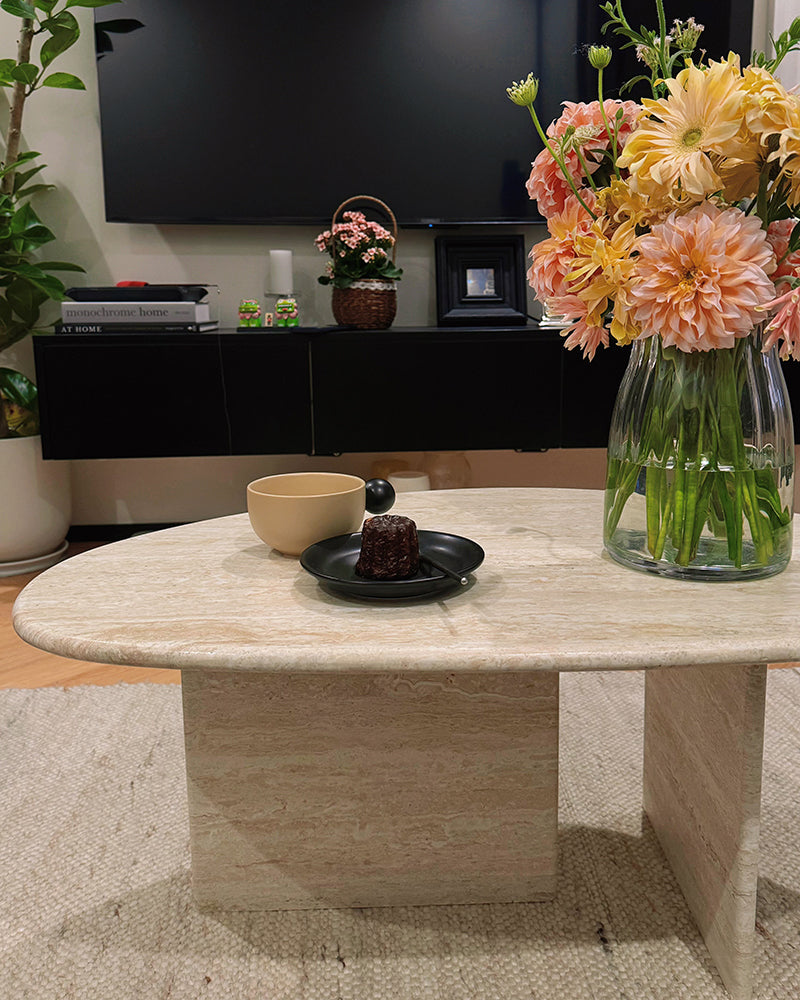 Natural White Travertine Organic Egg Shape Coffee Table