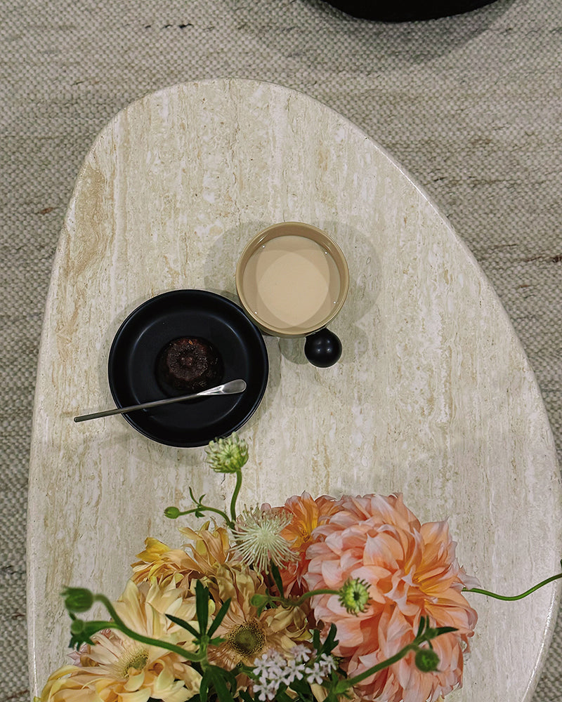 Natural White Travertine Organic Egg Shape Coffee Table