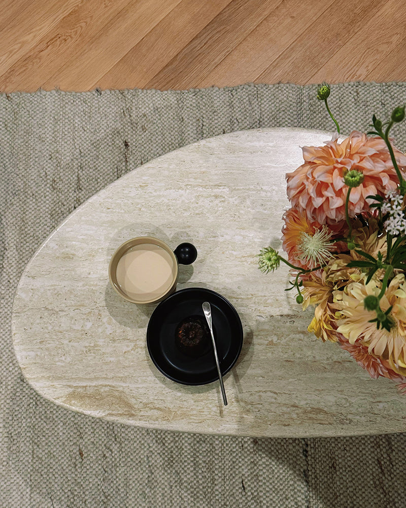 Natural White Travertine Organic Egg Shape Coffee Table