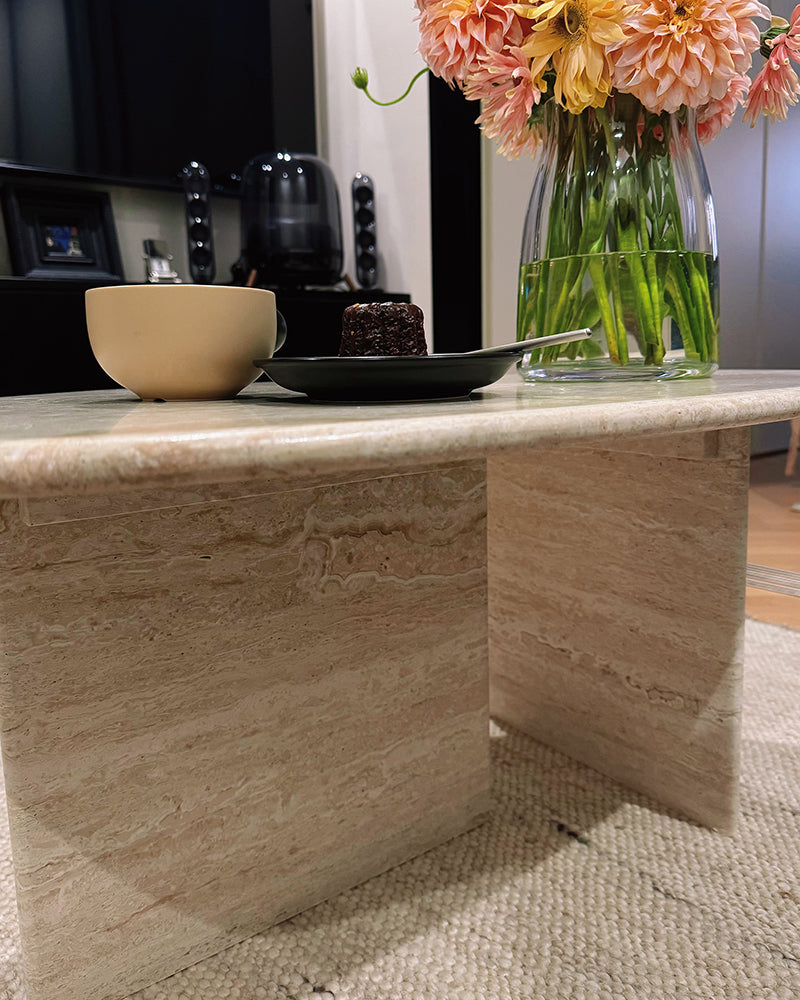 Natural White Travertine Organic Egg Shape Coffee Table