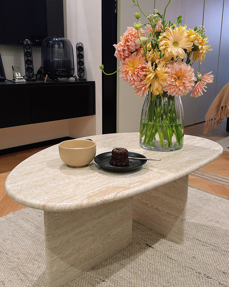 Natural White Travertine Organic Egg Shape Coffee Table
