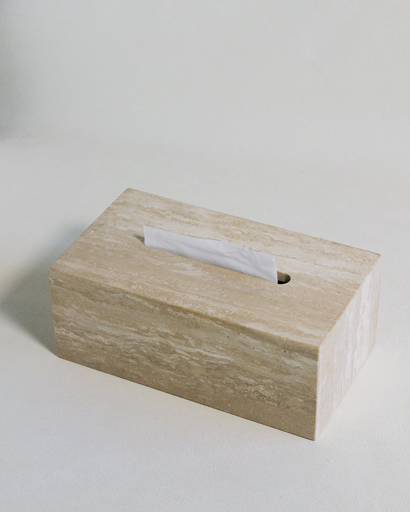 Natural White Travertine Tissue Box