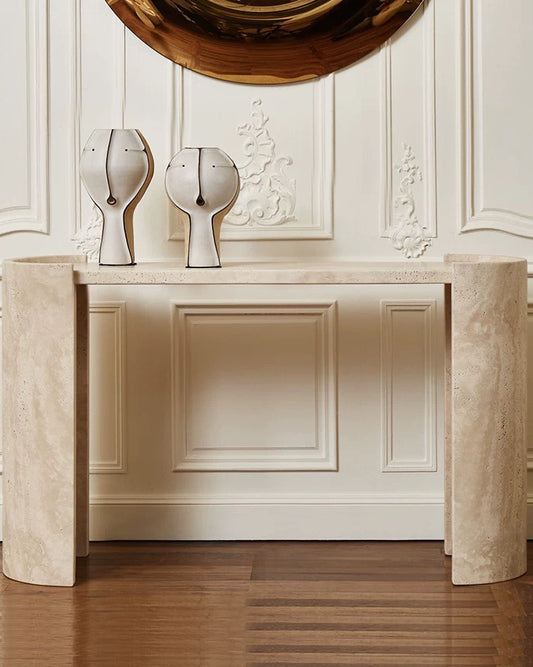 Natural Beige Travertine Crescent Console Table