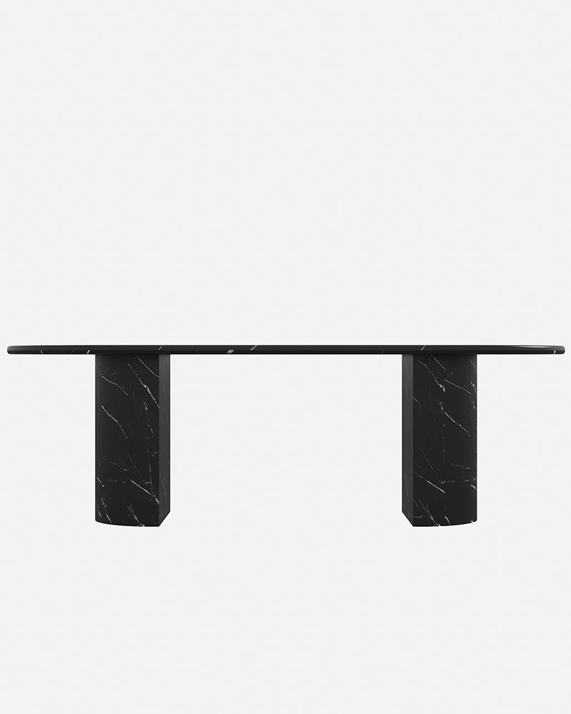 Natural Marble Nero Margiua Dining Table - Semi-cyl Base