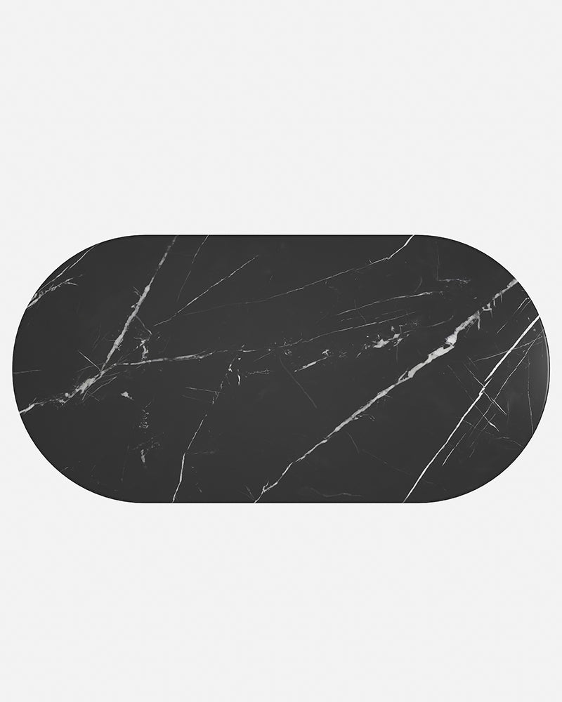 Natural Marble Nero Margiua Dining Table - Semi-cyl Base