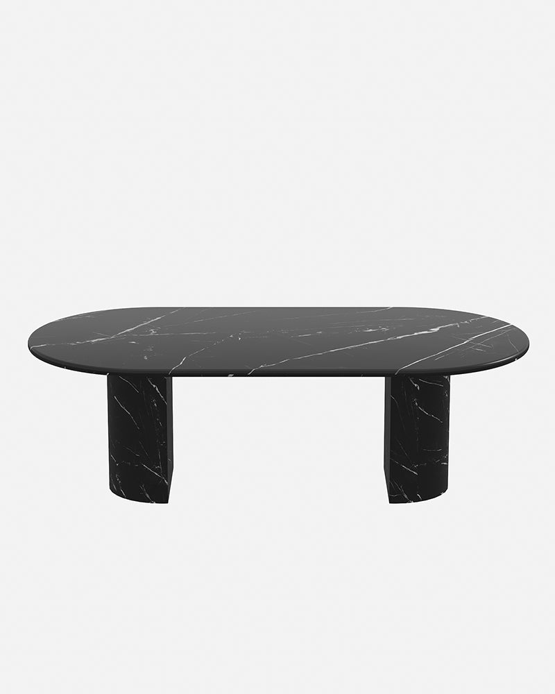 Natural Marble Nero Margiua Dining Table - Semi-cyl Base