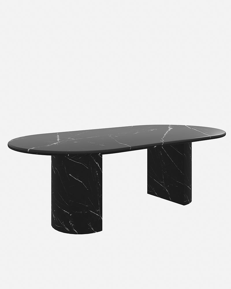 Natural Marble Nero Margiua Dining Table - Semi-cyl Base