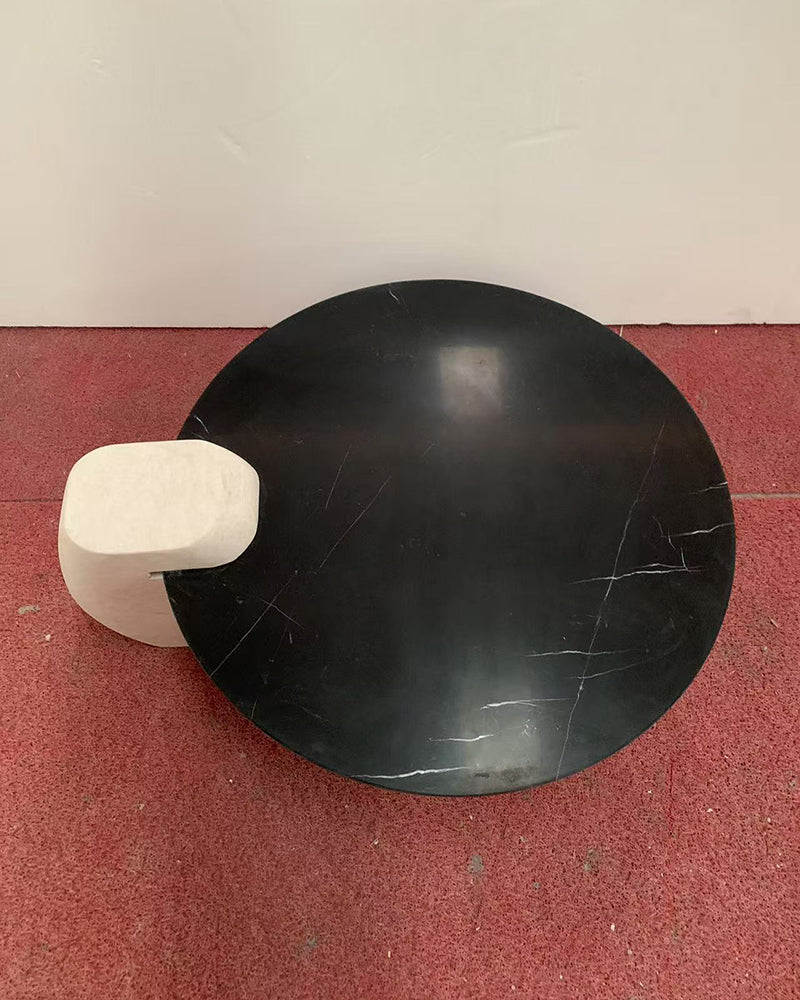 Nero Margiua Marble Coffee Table-White Travertine Block Base