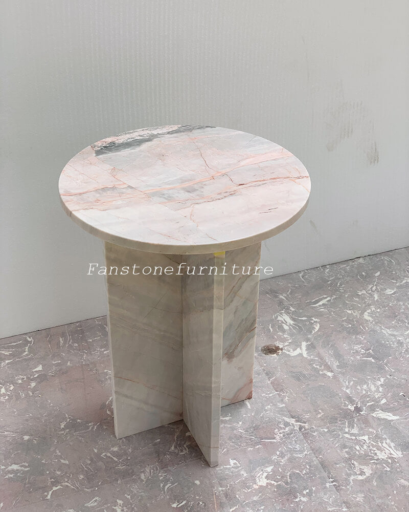 Pink Marble Polished Side Table