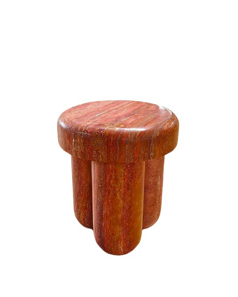 Red Travertine Block Side Table