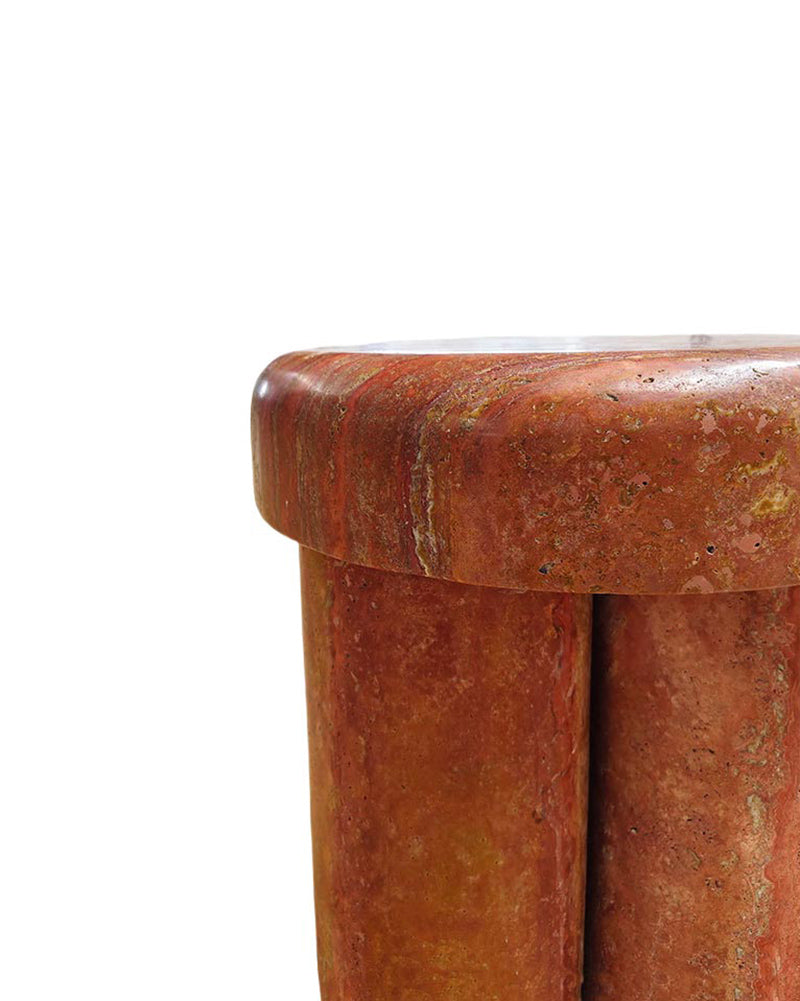 Red Travertine Block Side Table